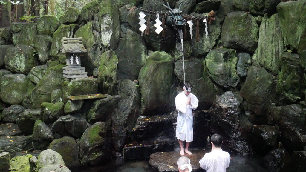 Misogi, waterfall purification at Ishizuchi Shrine.