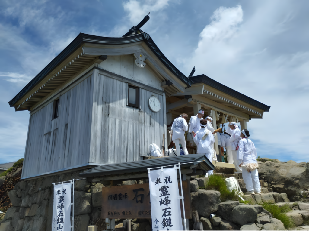 Practitioners gather for Mt. Ishizuchi's July festival.