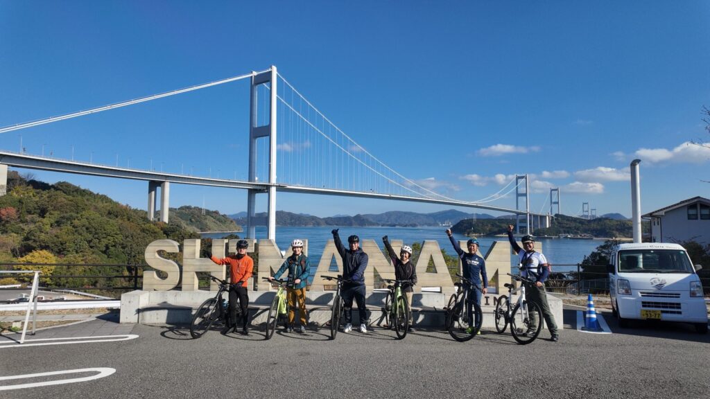 Cyclists start their ride down the Shimanami Kaido