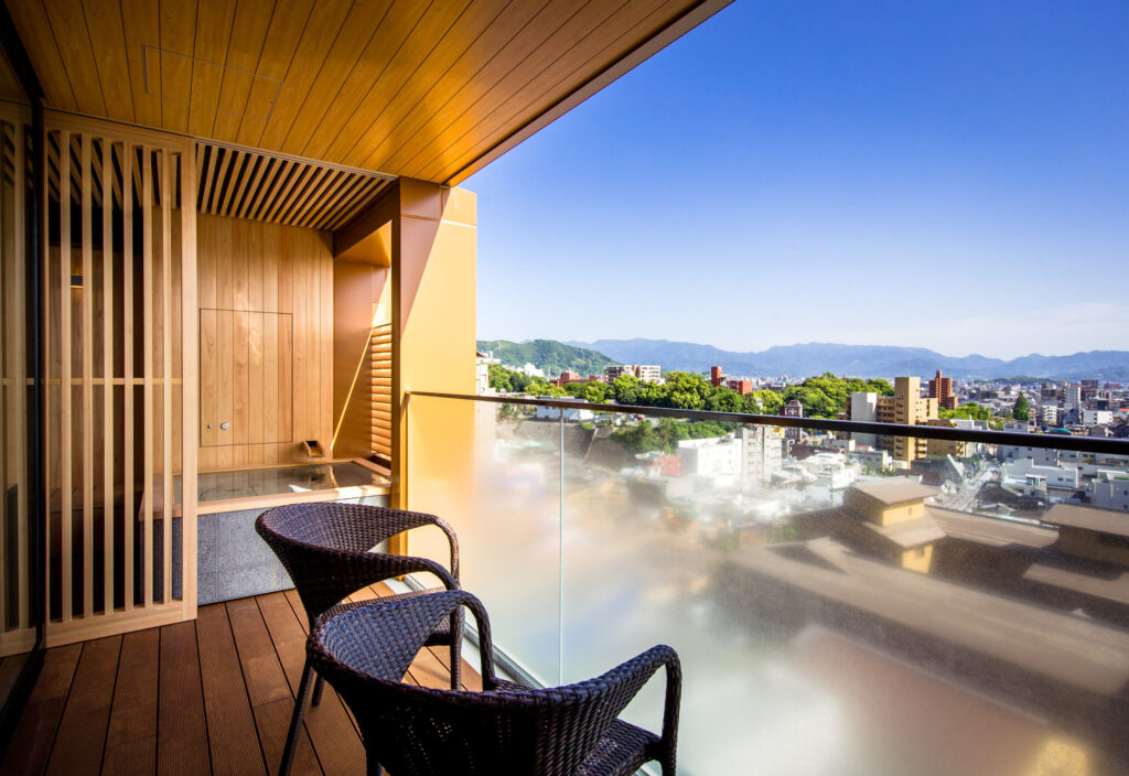 A private outdoor bath in Dogo Miyu, one of Matsuyama's most elegant hotels