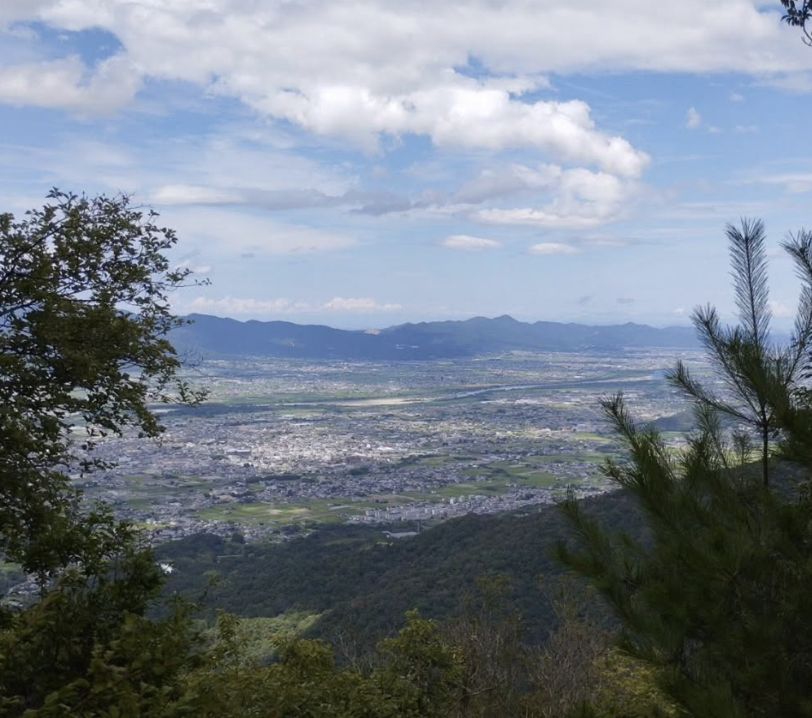 The Yoshino Valley as seen from the mountains to its south. Historically, the flat floodplain seen in the photo was perfect for growing nutrient-intensive indigo.